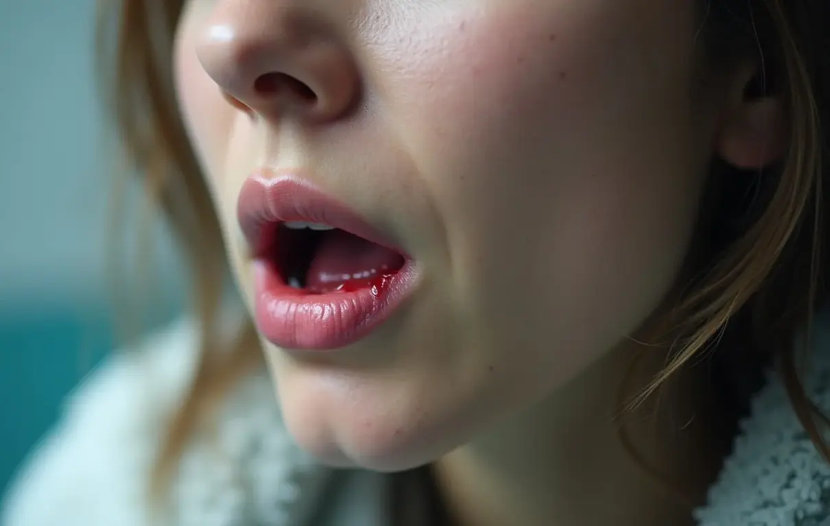 This image shows a mouth ulcer Caused by Crohn’s Disease.