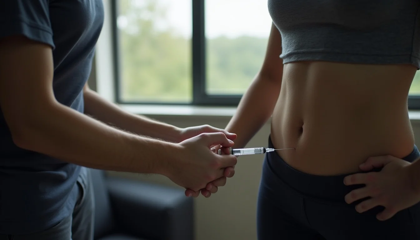 A close-up image showing a healthcare professional administering a Zepbound injection into the abdominal area, demonstrating the proper method for subcutaneous Zepbound weight loss treatment.