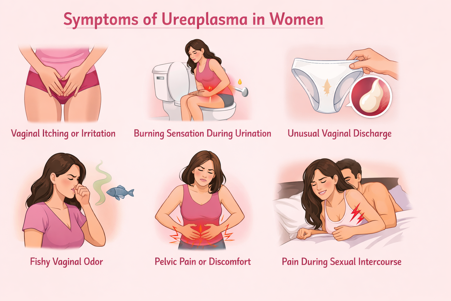 Medical infographic showing symptoms of Ureaplasma in women
