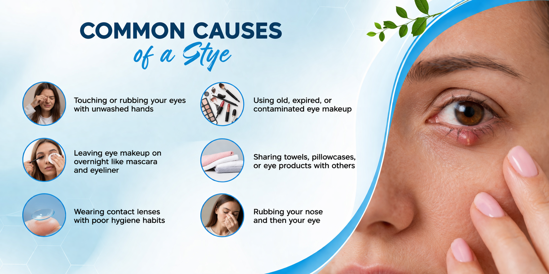 Infographic showing common causes of a stye