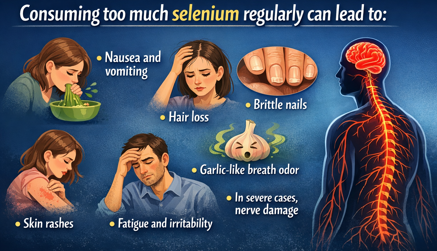 Illustration showing side effects of excessive selenium intake