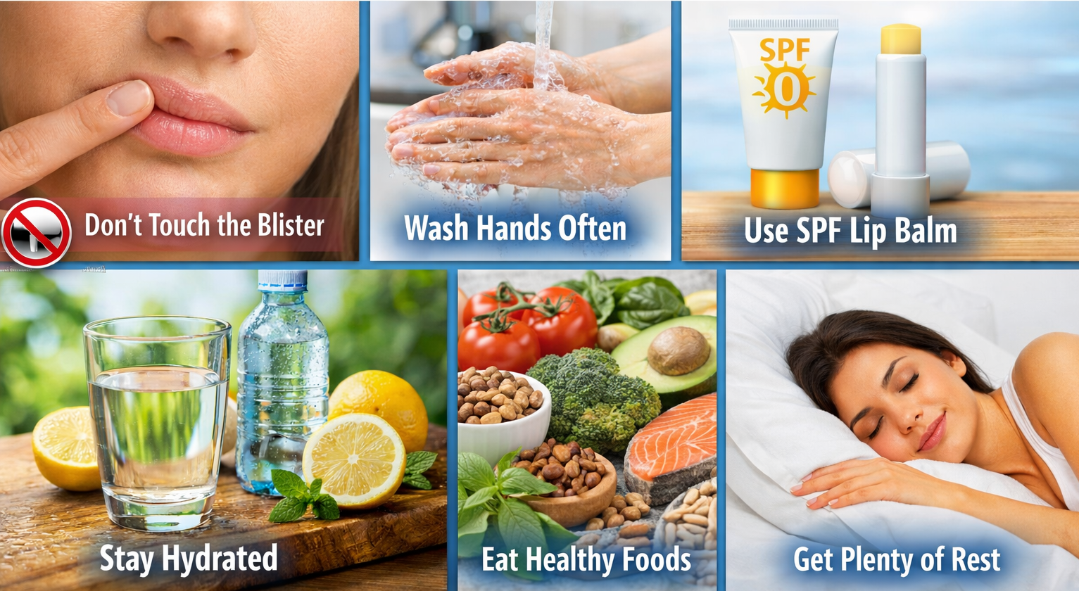 Infographic showing helpful tips to speed up cold sore healing