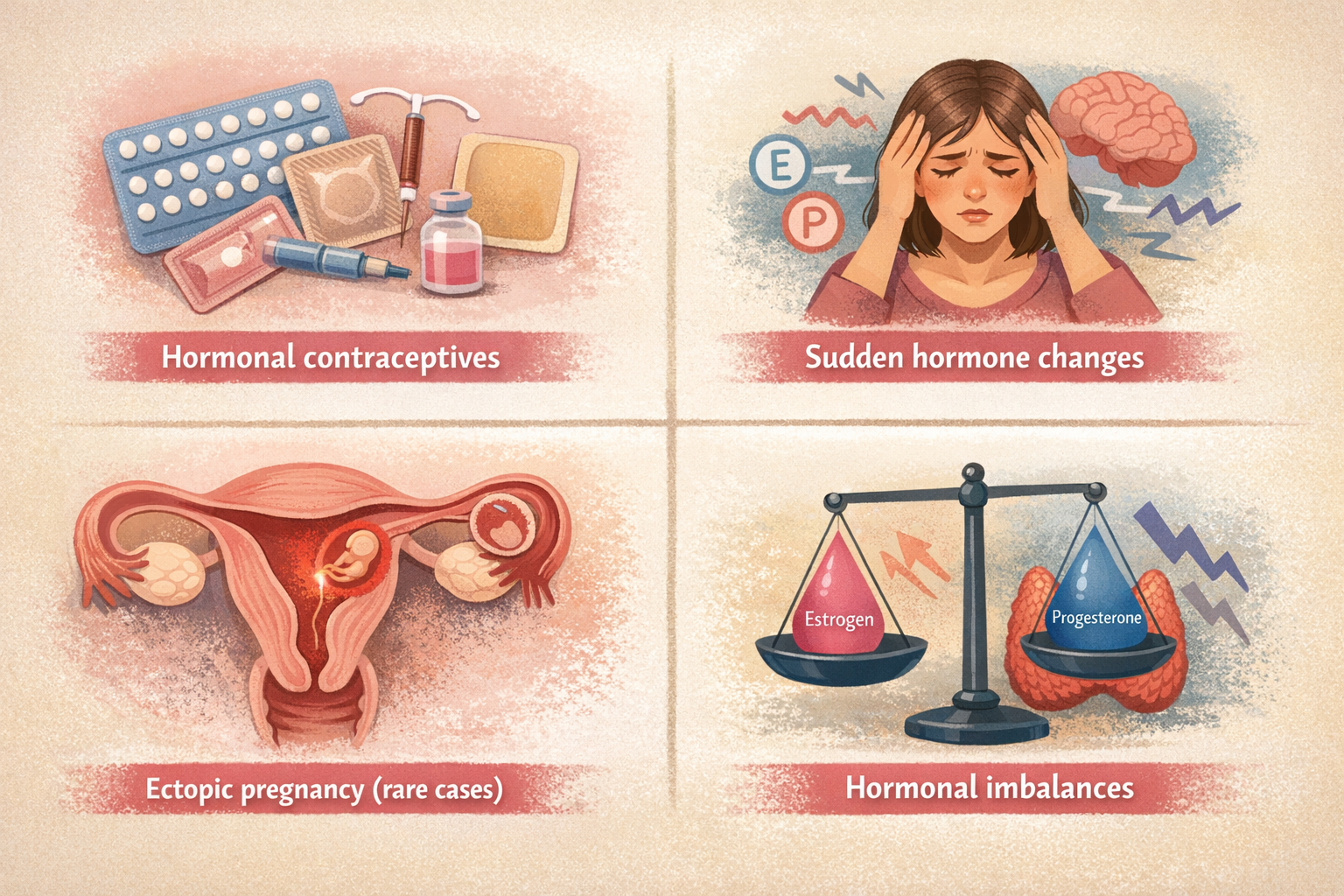 Illustration showing four warning signs associated with a decidual cast