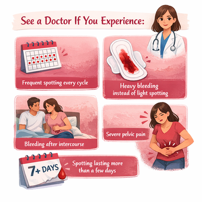 Infographic showing warning signs related to menstrual spotting
