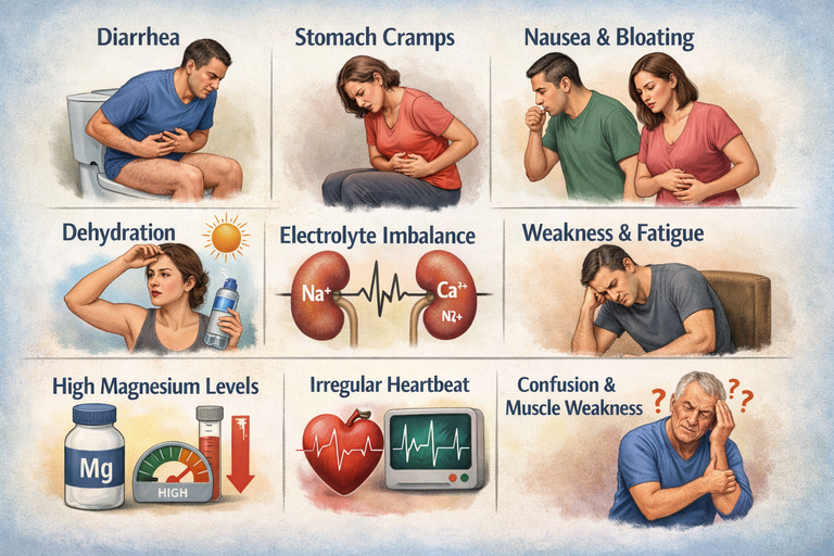 Illustration showing possible side effects of daily use of Milk of Magnesia