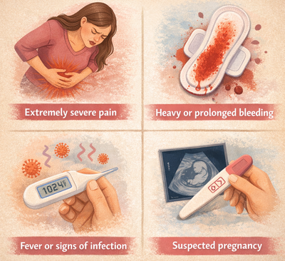 Clinical symptoms that may accompany a decidual cast include severe pelvic pain, excessive or prolonged vaginal bleeding, fever or infection indicators, and possible pregnancy. Medical consultation is recommended when these symptoms appear.