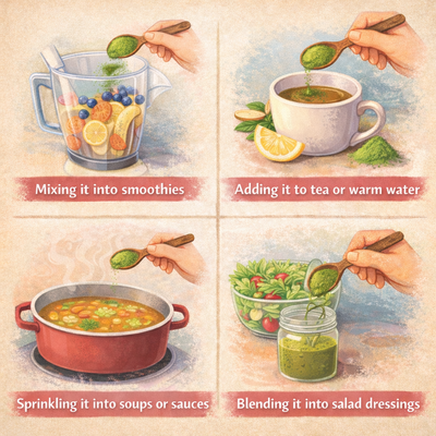 Illustration showing common ways to use moringa powder