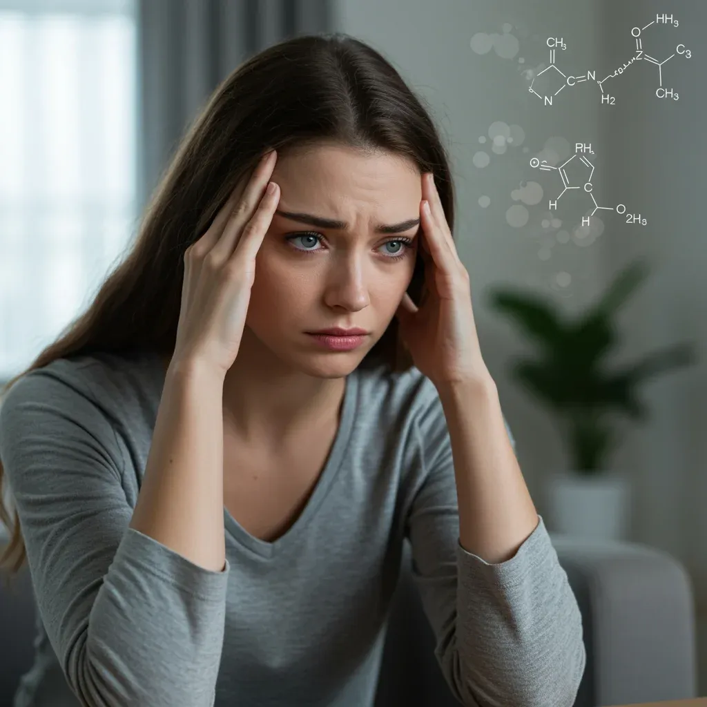 Woman experiencing stress and fatigue representing symptoms of high cortisol levels in females and hormonal imbalance.