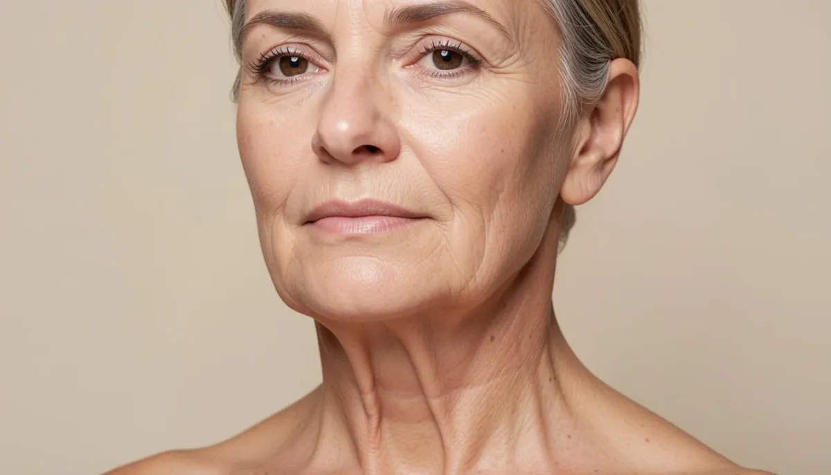 Portrait showing the common appearance of Turkey Neck with neck bands, fine wrinkles, and loss of skin firmness.